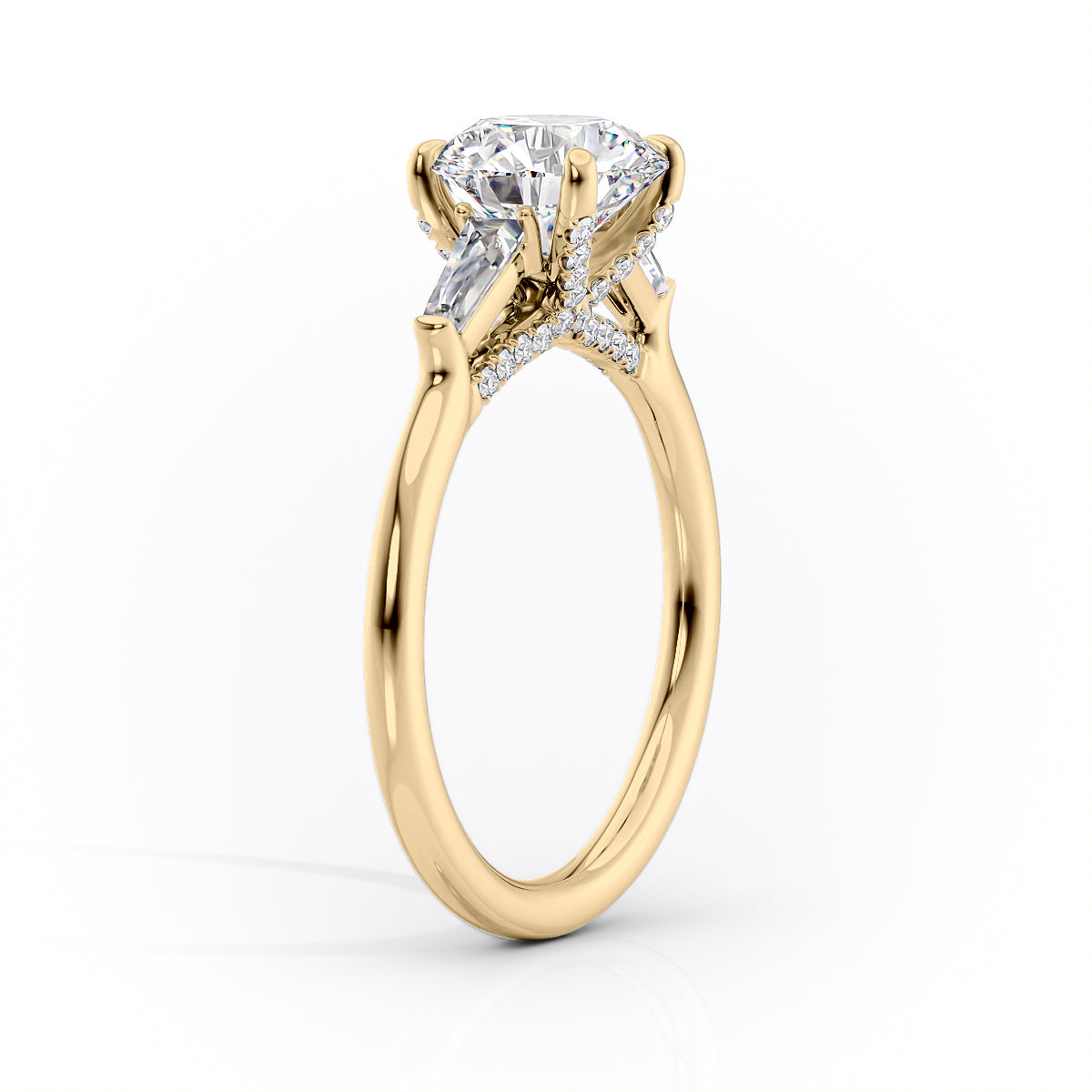 The Baguettes Megan Set  With A 2.5 Carat Princess 18K Yellow Gold Moissanite