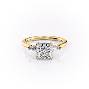 The Baguettes Megan Set  With A 3 Carat Princess 18K Yellow Gold Moissanite