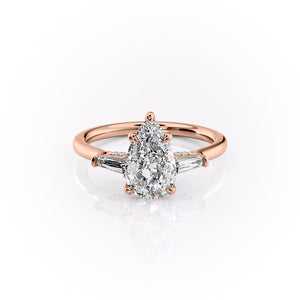 The Baguettes Megan Set  With A 2.5 Carat Pear 14K Rose Gold Moissanite