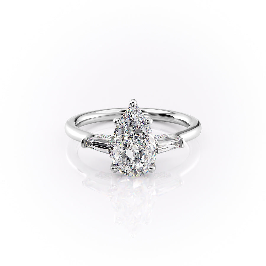 The Baguettes Megan Set  With A 2 Carat Pear 18K White Gold Moissanite