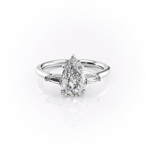 The Baguettes Megan Set  With A 3 Carat Pear 18K White Gold Moissanite