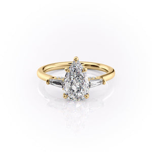 The Baguettes Megan Set  With A 3 Carat Pear 18K Yellow Gold Moissanite