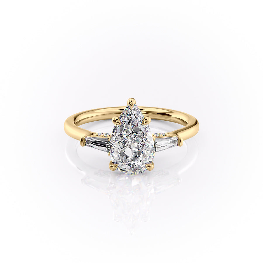 The Baguettes Megan Set  With A 1 Carat Pear 18K Yellow Gold Moissanite