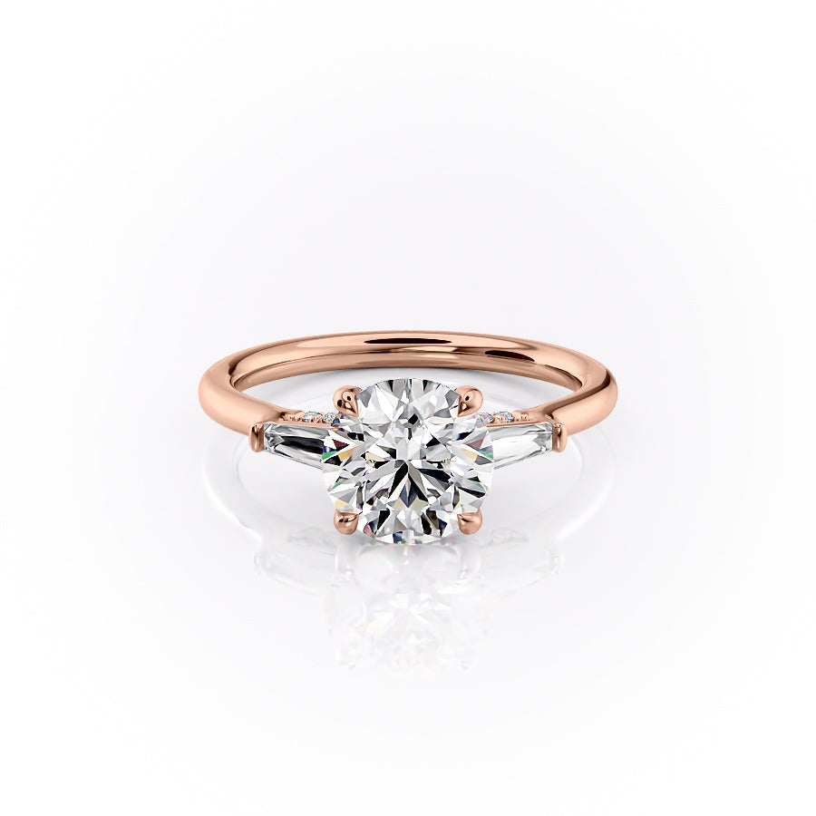 The Baguettes Megan Set  With A 3 Carat Round 14K Rose Gold Moissanite