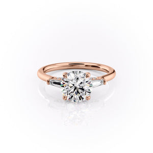 The Baguettes Megan Set  With A 3 Carat Round 14K Rose Gold Moissanite