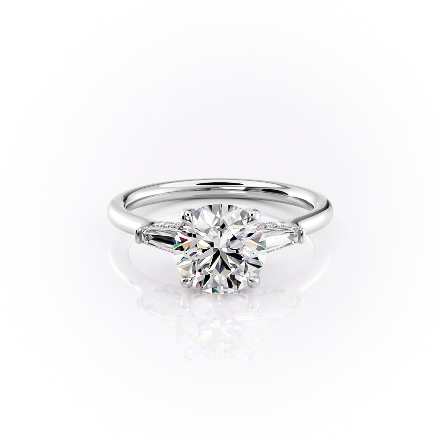 The Baguettes Megan Set  With A 3 Carat Round 14K White Gold Moissanite