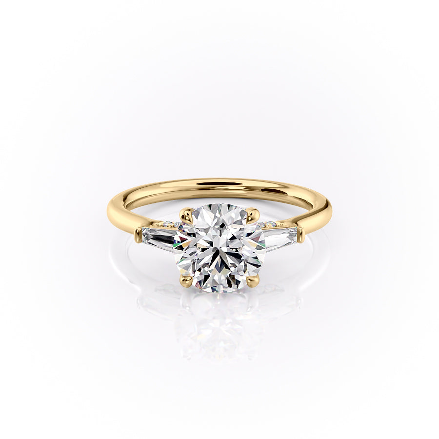 The Baguettes Megan Set  With A 5 Carat Round 18K Yellow Gold Moissanite