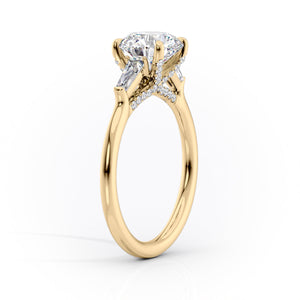 The Baguettes Megan Set  With A 3 Carat Round 18K Yellow Gold Moissanite