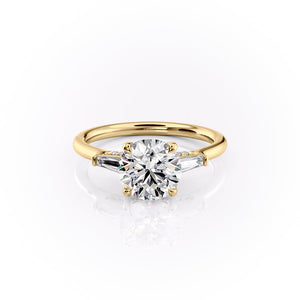 The Baguettes Megan Set  With A 3.5 Carat Round 18K Yellow Gold Moissanite