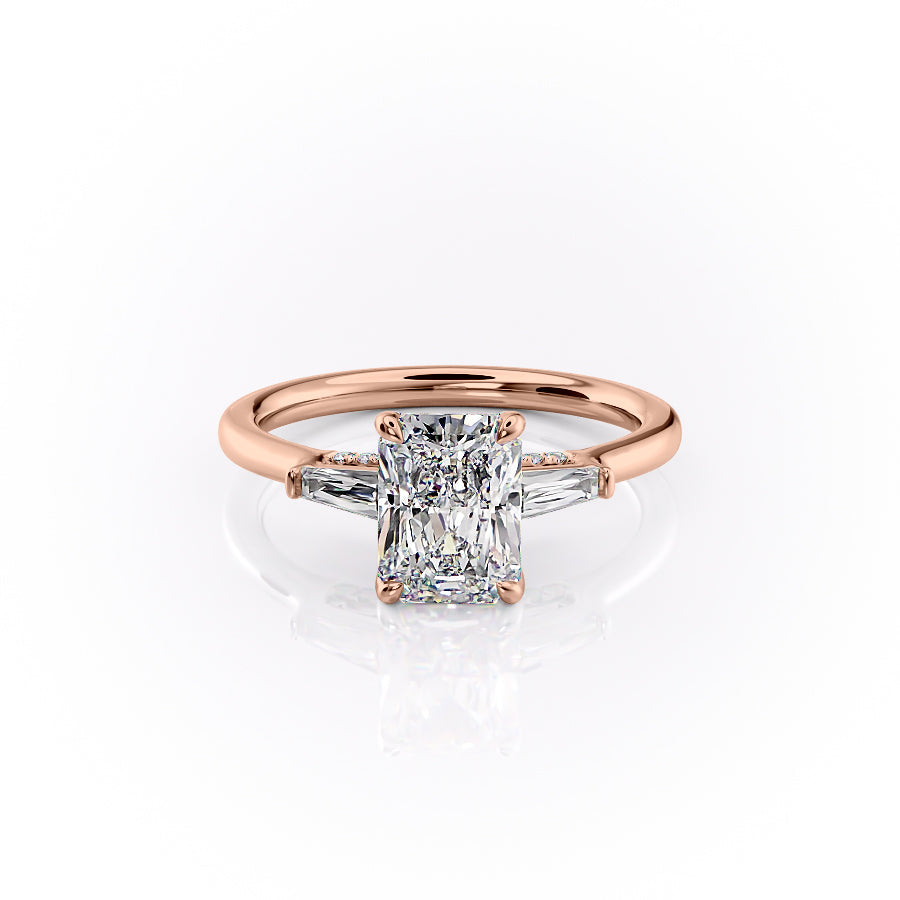 The Baguettes Megan Set  With A 3.5 Carat Radiant 14K Rose Gold Moissanite