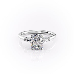 The Baguettes Megan Set  With A 2.5 Carat Radiant 18K White Gold Moissanite