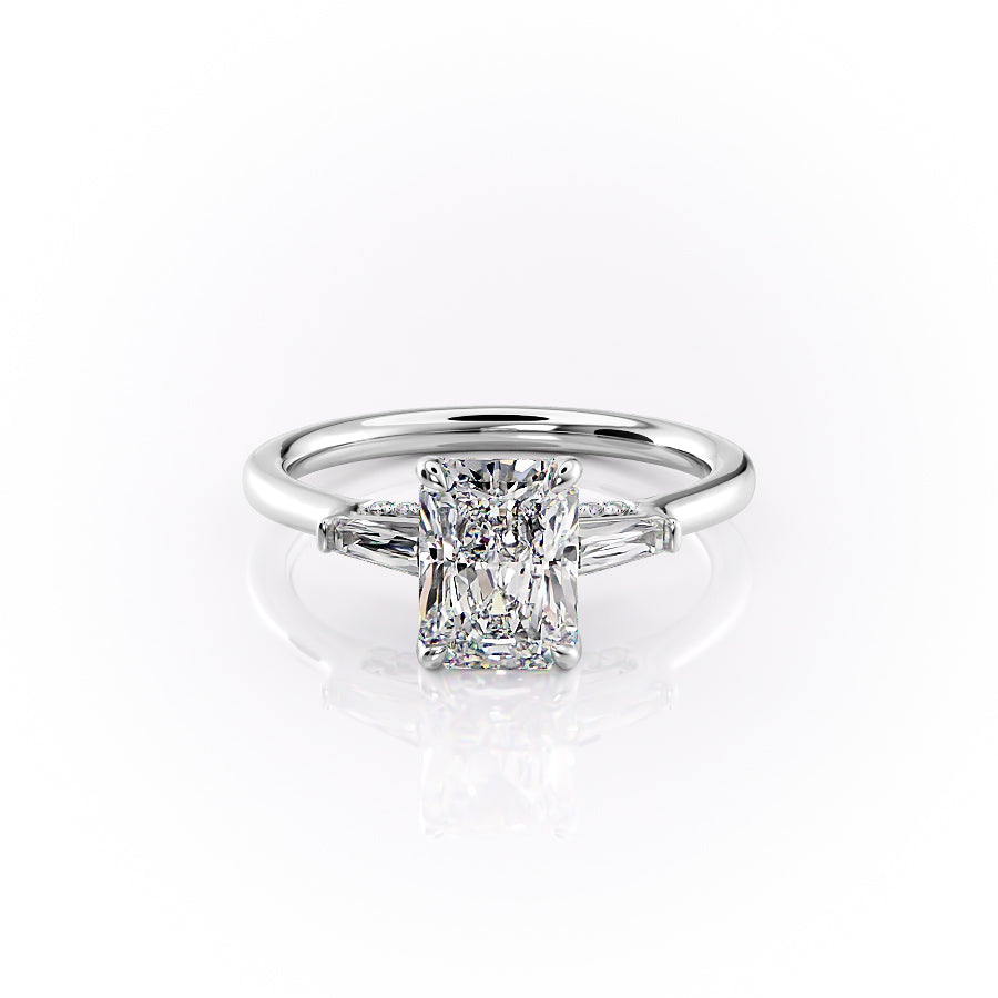 The Baguettes Megan Set  With A 1 Carat Radiant 14K White Gold Moissanite
