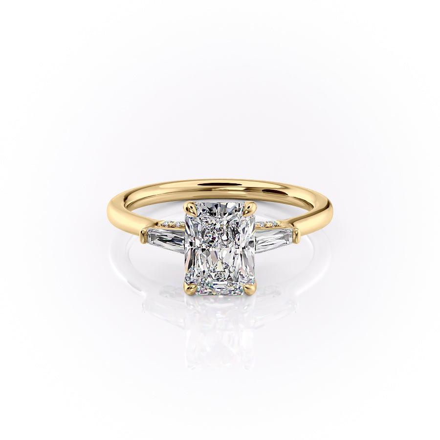 The Baguettes Megan Set  With A 2.5 Carat Radiant 18K Yellow Gold Moissanite