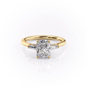 The Baguettes Megan Set  With A 2.5 Carat Radiant 14K Yellow Gold Moissanite
