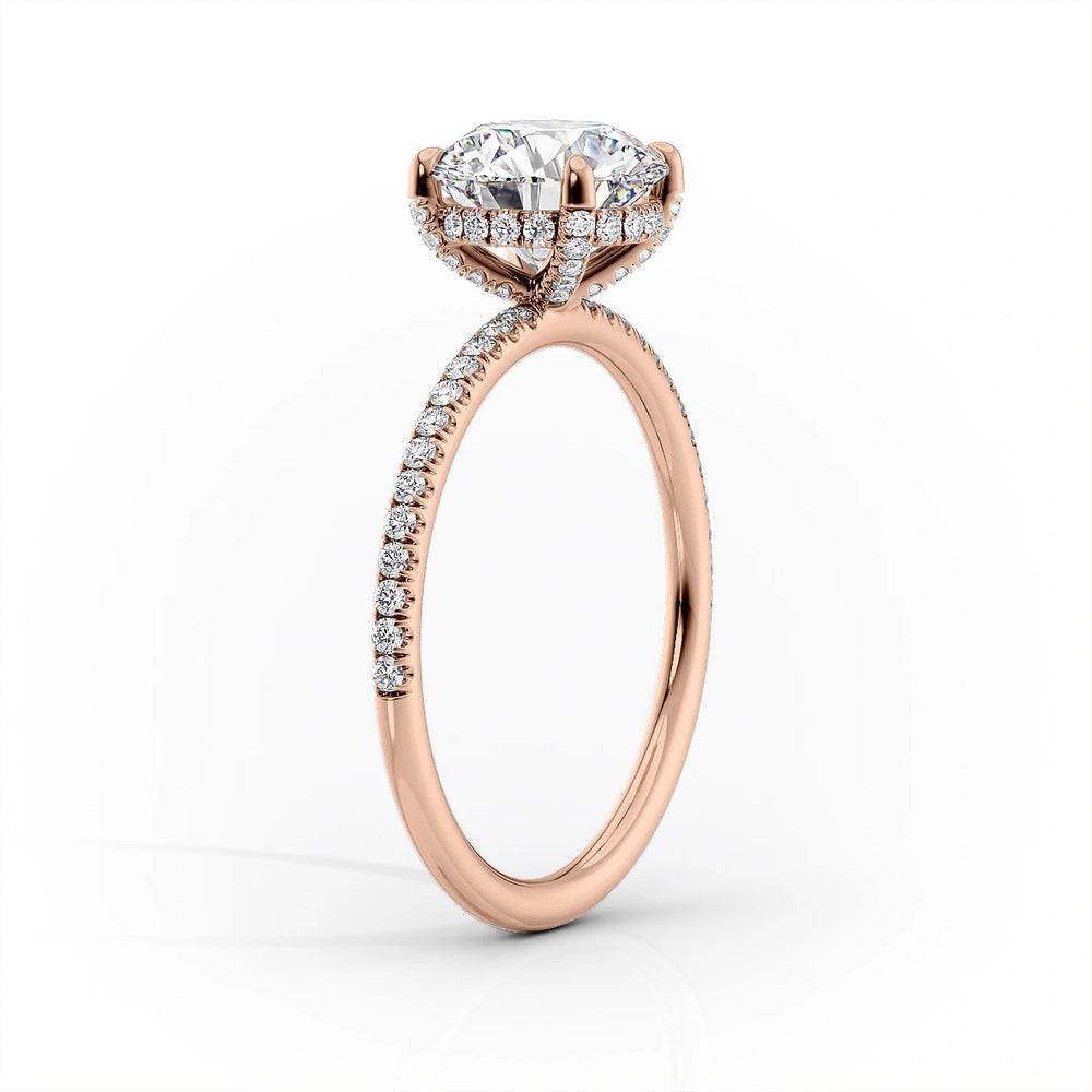 The Pave Crown Kamellie Set  With A 5 Carat Round 14K Rose Gold Moissanite