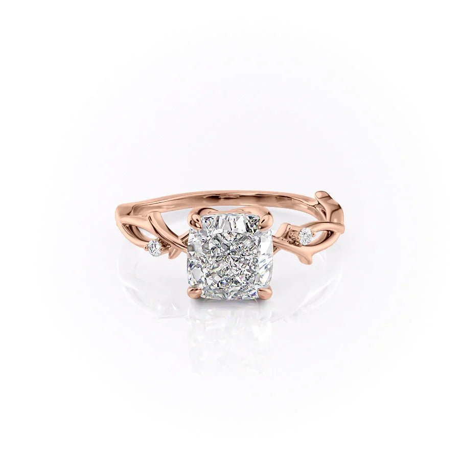 The Twig Set  With A 4 Carat Cushion 18K Rose Gold Moissanite