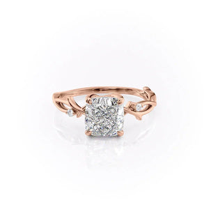 The Twig Set  With A 4 Carat Cushion 18K Rose Gold Moissanite
