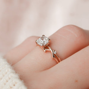 The Twig Set  With A 4 Carat Cushion 18K Rose Gold Moissanite