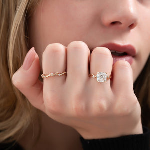The Twig Set  With A 4 Carat Cushion 18K Rose Gold Moissanite