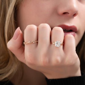 The Twig Set  With A 1.5 Carat Cushion 14K Rose Gold Moissanite