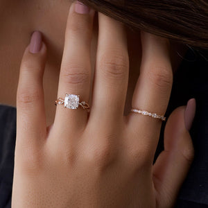 The Twig Set  With A 4 Carat Cushion 18K Rose Gold Moissanite