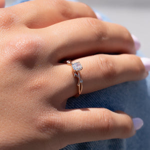 The Twig Set  With A 4 Carat Cushion 18K Rose Gold Moissanite