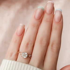 The Twig Set  With A 4 Carat Cushion 18K Rose Gold Moissanite