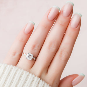 The Twig Set  With A 4.5 Carat Cushion 14K White Gold Moissanite