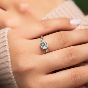 The Twig Set  With A 4.5 Carat Cushion 14K White Gold Moissanite