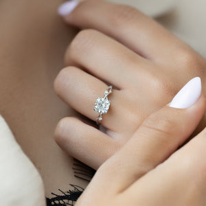 The Twig Set  With A 4.5 Carat Cushion 14K White Gold Moissanite