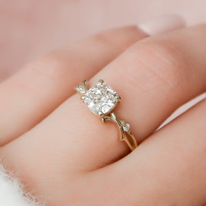 The Twig Set  With A 2.5 Carat Cushion 18K Yellow Gold Moissanite