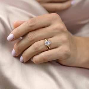 The Twig Set With A 1 Carat E. Cushion 18K Yellow Gold Lab Diamond