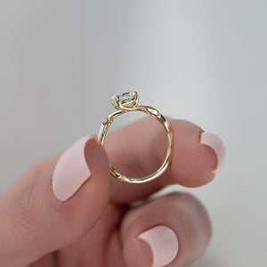 The Twig Set With A 1 Carat E. Cushion 18K Yellow Gold Lab Diamond
