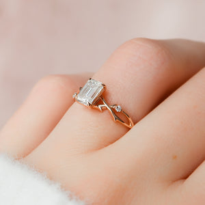 The Twig Set  With A 2.5 Carat Emerald 14K Rose Gold Moissanite