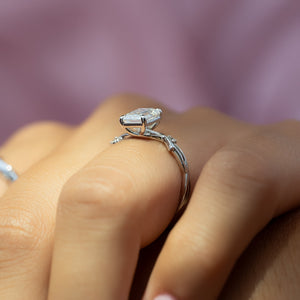 The Twig Set  With A 3.5 Carat Emerald 14K White Gold Moissanite