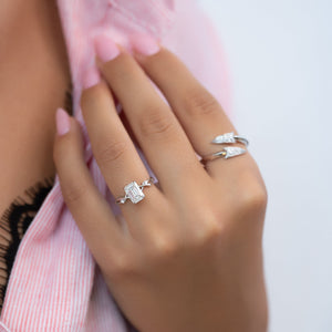 The Twig Set  With A 3.5 Carat Emerald 14K White Gold Moissanite