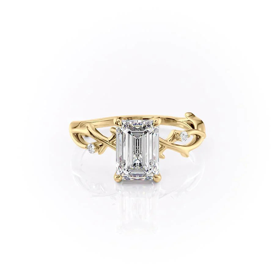 The Twig Set  With A 1 Carat Emerald 14K Yellow Gold Moissanite