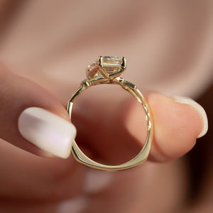 The Twig Set  With A 2.5 Carat Emerald 14K Yellow Gold Moissanite