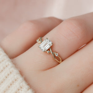 The Twig Set  With A 2.5 Carat Emerald 14K Yellow Gold Moissanite