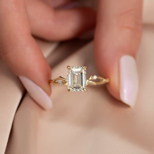 The Twig Set  With A 2.5 Carat Emerald 14K Yellow Gold Moissanite