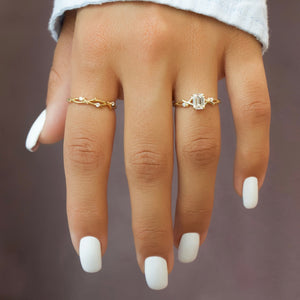 The Twig Set  With A 2.5 Carat Emerald 14K Yellow Gold Moissanite