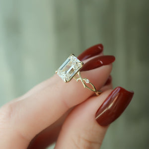 The Twig Set  With A 2.5 Carat Emerald 14K Yellow Gold Moissanite