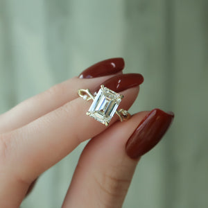 The Twig Set  With A 2.5 Carat Emerald 14K Yellow Gold Moissanite