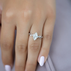 The Twig Set  With A 3.5 Carat Marquise 14K White Gold Moissanite