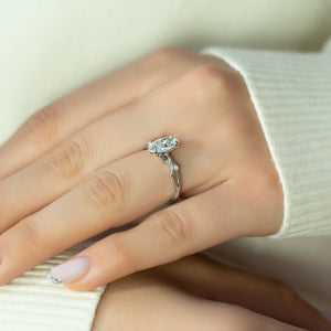 The Twig Set  With A 3.5 Carat Marquise 14K White Gold Moissanite