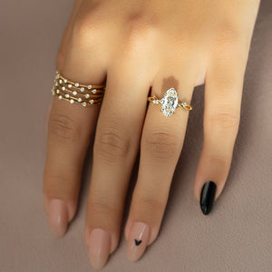 The Twig Set  With A 2.5 Carat Marquise 14K Yellow Gold Moissanite