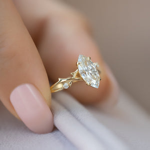 The Twig Set  With A 2.5 Carat Marquise 14K Yellow Gold Moissanite