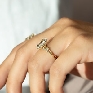 The Twig Set  With A 2.5 Carat Marquise 14K Yellow Gold Moissanite