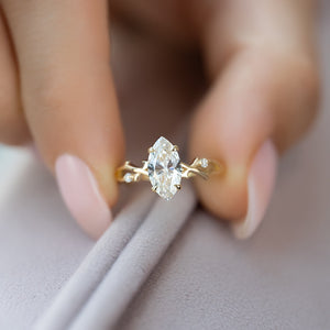The Twig Set  With A 2.5 Carat Marquise 14K Yellow Gold Moissanite