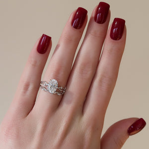 The Twig Set  With A 2.5 Carat Oval 14K White Gold Moissanite